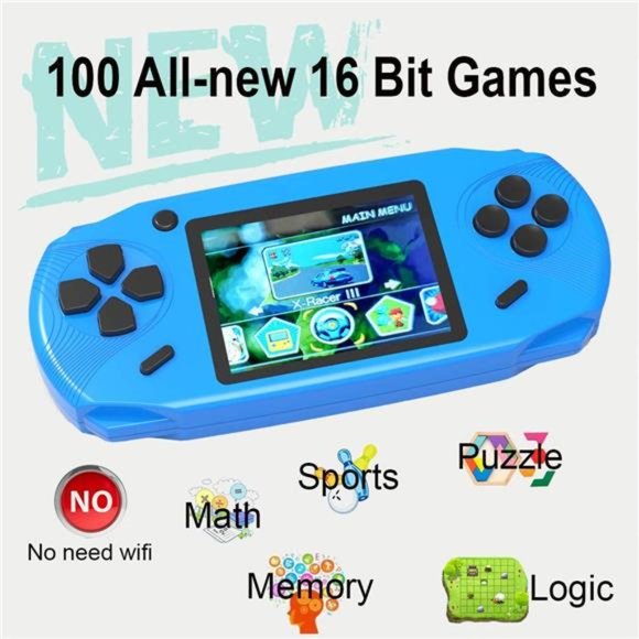 16 Bit Handheld Games for Kids Adults 3.0'' Large Screen (Blue) - Picture 2 of 6